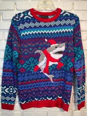 Ugly Christmas Sweater Mens Medium Shark themed